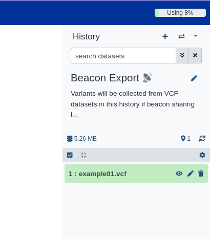 A Galaxy history containing a VCF dataset