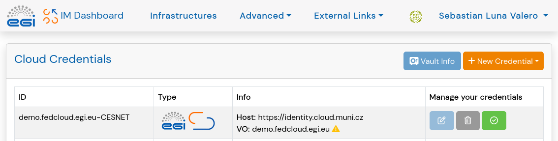 Configure credentials in IM