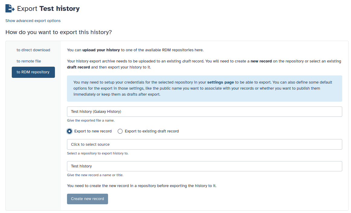 Export History to RDM Repository