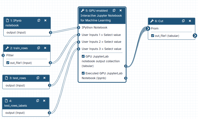 GPU JupyterLab tool in a sample Galaxy workflow